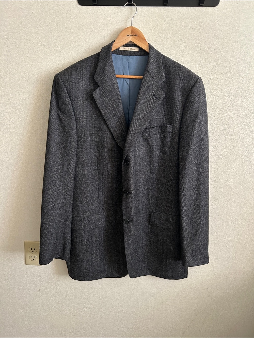 Classic Peerless Couture Gray Wool Nailshead/Mini Check Tailored Blazer:44L